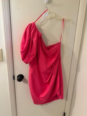 DO+BE Hot Pink One-Shoulder Draped Mini Dress